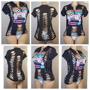 Hello Kitty Custom Black Cut-Out Graphic Tee